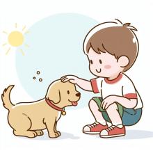 Niño acariciando un perrito